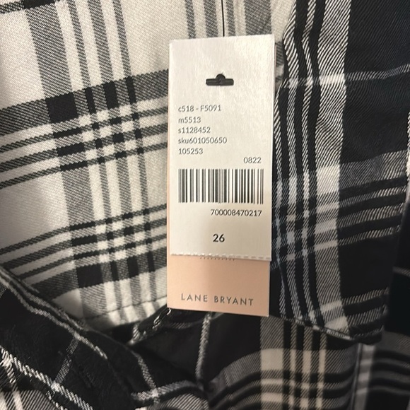 Lane Bryant Women’s Blouse Button Down Black White Monochrome Plaid Shirt - Picture 13 of 13